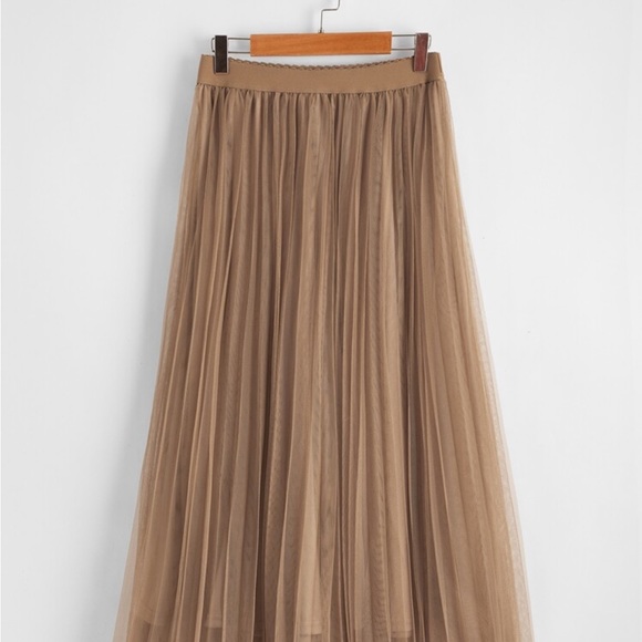 Wideband waist pleated mesh Skirt - Picture 4 of 5